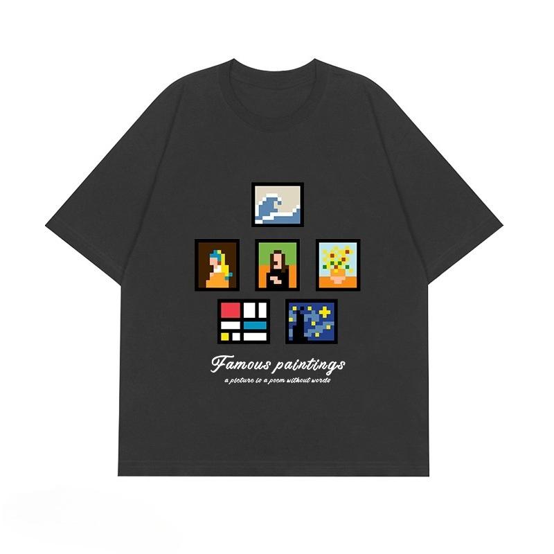 Всемирно известная картина Пиксельный стиль Американский фан Принт Короткий рукав Летний Хлопок Хип-хоп Тренд Топ Мужские и Женские футболки