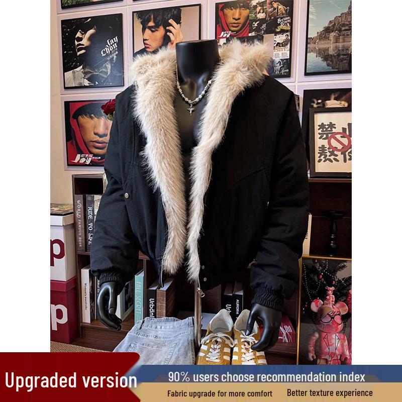 Мужская хлопковая куртка CleanFit в стиле ретро с меховым воротником и капюшоном - Теплое зимнее короткое пальто 'Золотой орел'