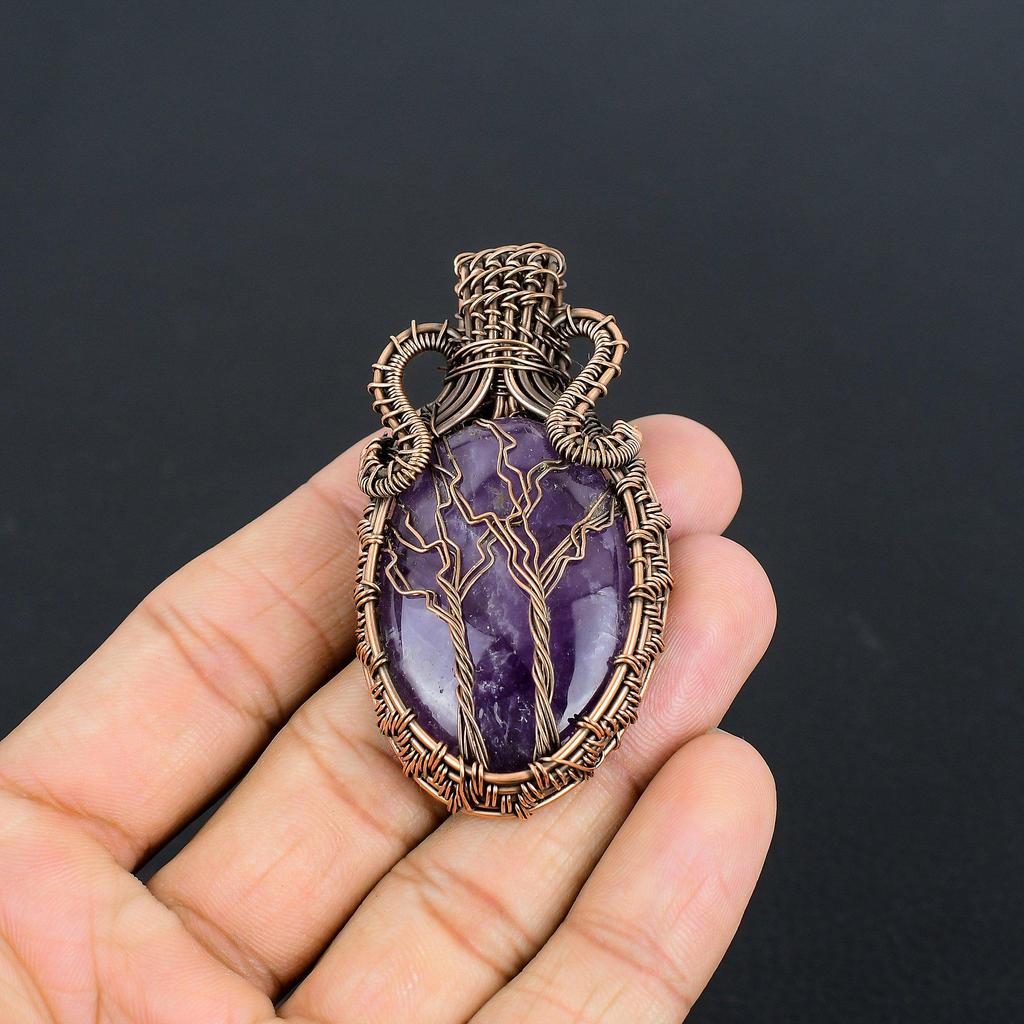 Amethyst Pendant Gemstone Jewelry, 999 Copper Wire Wrapped Pendant, Gift For Women Handmade Pendant
