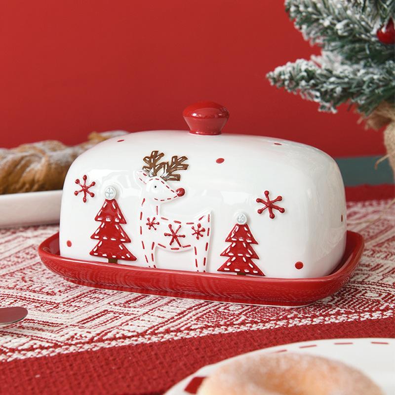 Керамическая масленка Nordic Elk Santa Claus Сладости Торты Десерты Масленки Рождественский поднос для еды Сырная подставка Посуда