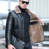 Natural Leather Men's Autumn and Winter Sheepskin Casual Lapel Mid Length Business Leather Down Jacket Plus Size