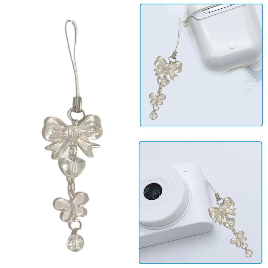 Bowknot Pendant Phone Chain Strap Flower Charm Beaded Keychain Phone Lanyard Acrylic Keyring Bag Ornament Jewelry Gift