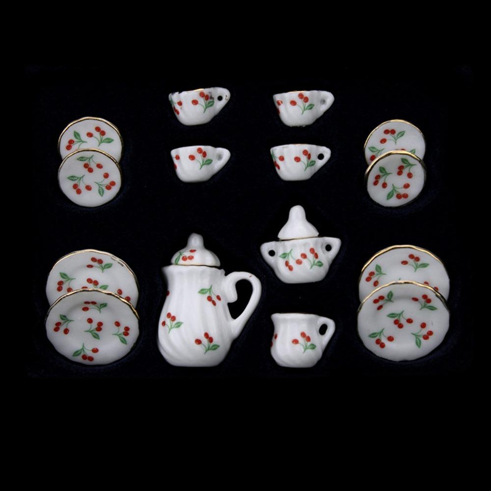Kettle Dollhouse Miniature Tea Set Ceramic Miniature Porcelain Tea Cup Set  Dollhouse Ornament