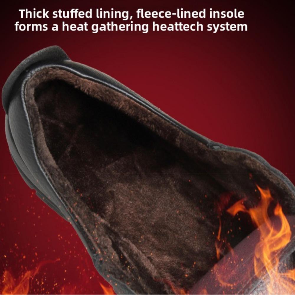 Winter Warm Fur Lined Leather Shoes for Men Soft Sole Comfortable Casual Lace Up Shoes for Middle Aged Dad