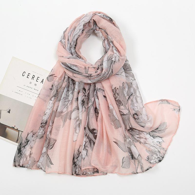 Spring and Autumn New Plant Flower Printing Versatile Bali Yarn Cotton and Linen Feel Scarf Elegant Sunscreen Shawl Women