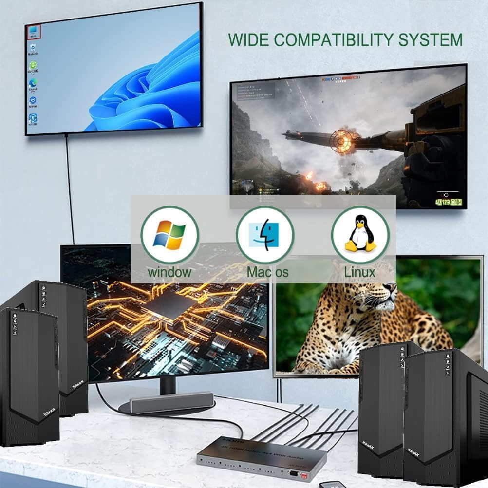 Nemo 4 in 4 Out Matrix 4x4 HDMI Switch HDMI 2.0 4K 60HZ with Audio RS232 Control EDID Audio Extractor 3D HDR 18 GBPS HDCP 2.2