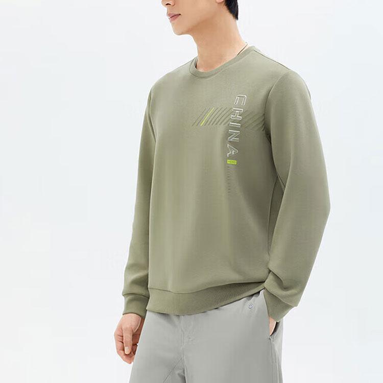 Anta Training Series Letter Round Neck Pullover Sports Casual Sweatshirt Men Sweatshirt Dry-Olive 152417744-4