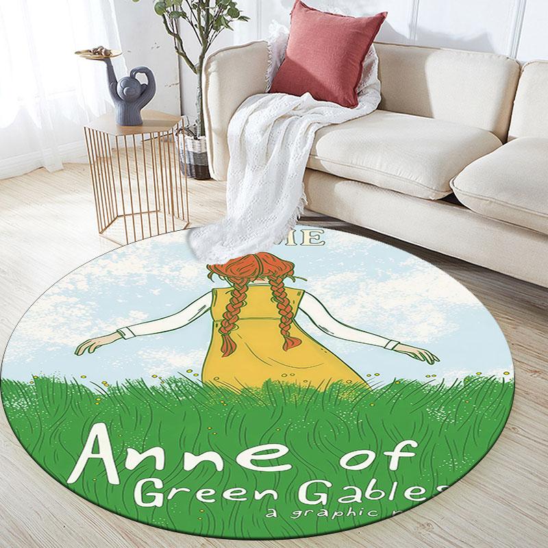 Custom Name,Anne of Green Gables pattern round rug,Carpet Rug for Living Room Bedroom Playroom ,Non-slip Floor Mat,Holiday Gifts and Birthday Gifts.