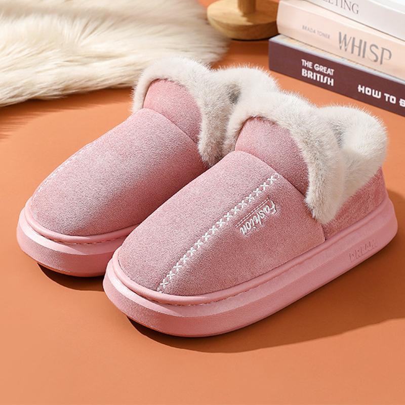 Fashion 2024 Winter Suede Indoor House Slippers Women Faux Fur Closed Toe Couple Furry Slippers New Lightweight Soft Bottom Cotton Shoes