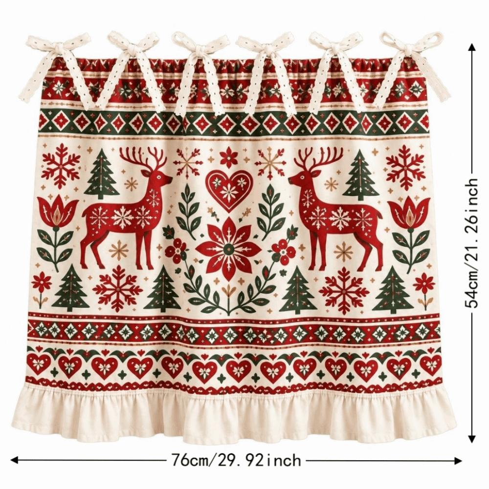 Pastoral Style Christmas Cabinet Curtain Ruffle Edge Coffee Machine Half Curtain Kitchen