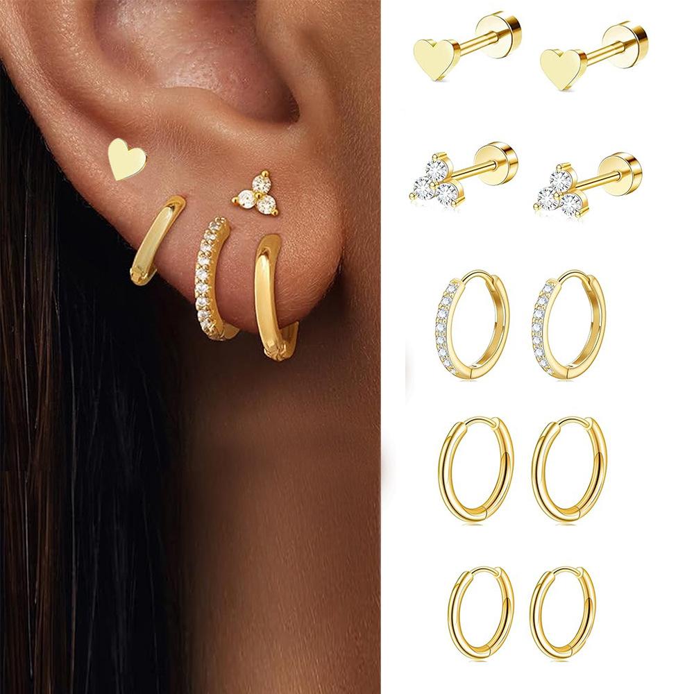 Серьги из нержавеющей стали с покрытием 14K, серьги-гвоздики с плоской задней частью, маленькое кольцо для хряща уха для женщин, гипоаллергенные, для множественных проколов