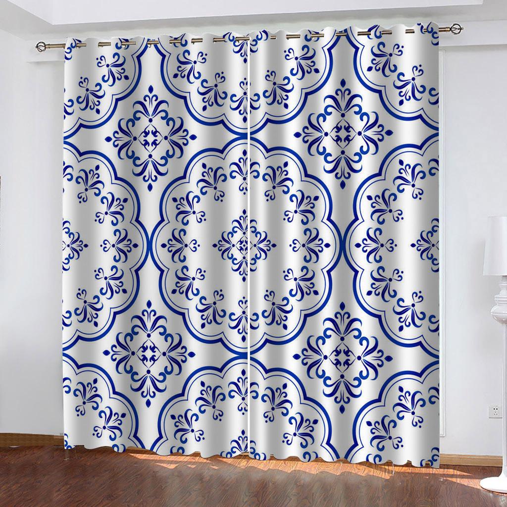 2 шт. шторы в стиле бохо с синим, золотым, желтым цветочным декором для спальни, гостиной, кухни, балкона, оконного жалюзи, декор для затенения