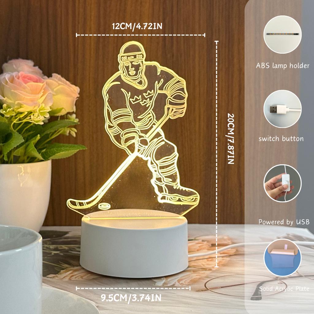 3D ночник хоккеиста, современный геометрический дизайн - питание от USB, теплое свечение, креативное украшение для стола и спальни,