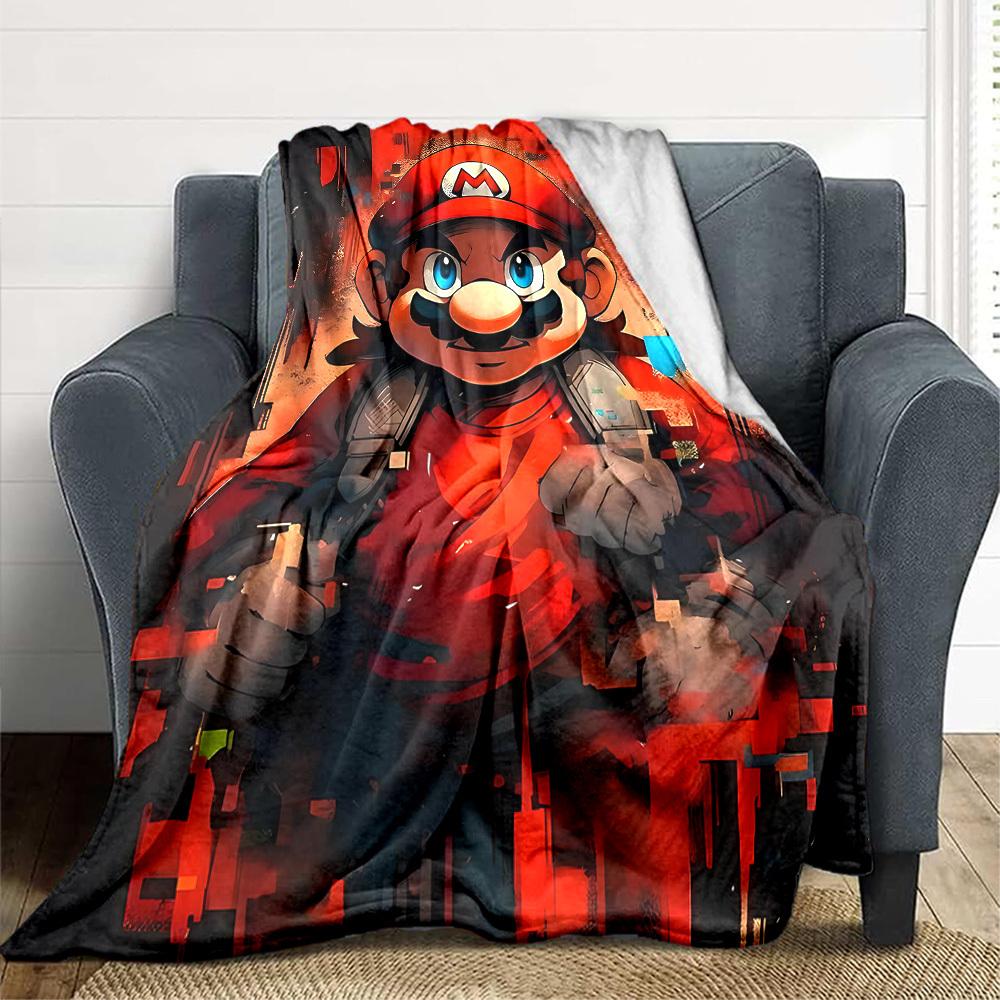 1pc Mario Adventure Gaming Cozy Print Blanket Lightweight Warm Flannel Throw Blanket For Sofa, Bed, Living Room