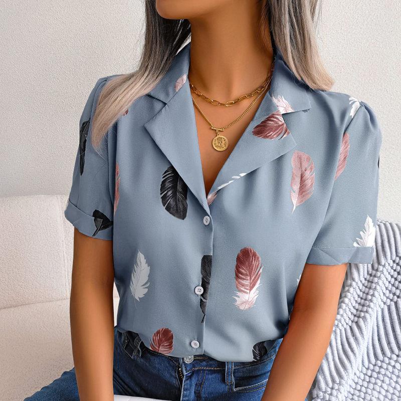 Женский летний костюм с воротником из перьев, свободная рубашка с коротким рукавом, блузки, свободные универсальные топы