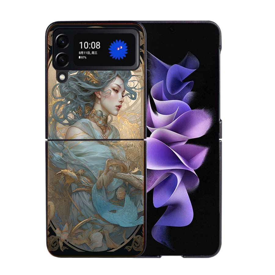 Exquisite Women's Loish Style Flowers Phone Case For Samsung Z Flip 7 6 5G Galaxy Z Flip4 Z Flip5 Z Flip3 Coque Black Hard PC Sh