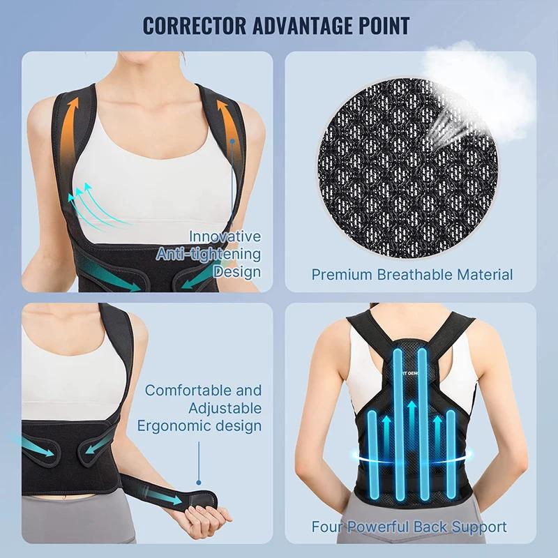 Black Waist and Back Posture Correction Belt Adjustable Back Posture Correction Corrector Vest Strap Back Support Belt