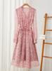Шифоновое Миди Элегантное Цветочное Идеально для и Повседневной Носки [JINZUOMA] Женское Платье, Платье с Длинным Рукавом, V-образный Вырез, Весна/Лето, Мода, Принт, Свиданий,