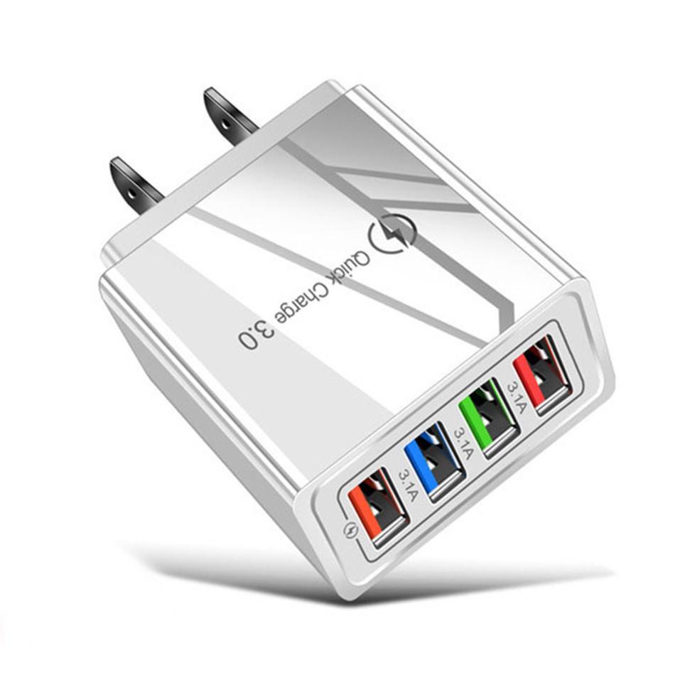 Светящийся светодиодный 4-портовый USB-зарядник для мобильного телефона 3А EU-вилка Умный дорожный зарядник