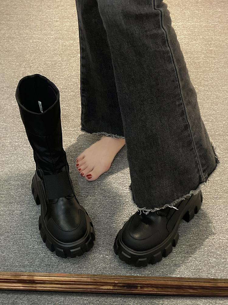 Женские ботинки 2024 года, весна и осень, модные ботинки с толстой подошвой и круглым носком, повседневная удобная женская обувь на толстой подошве, короткие ботинки