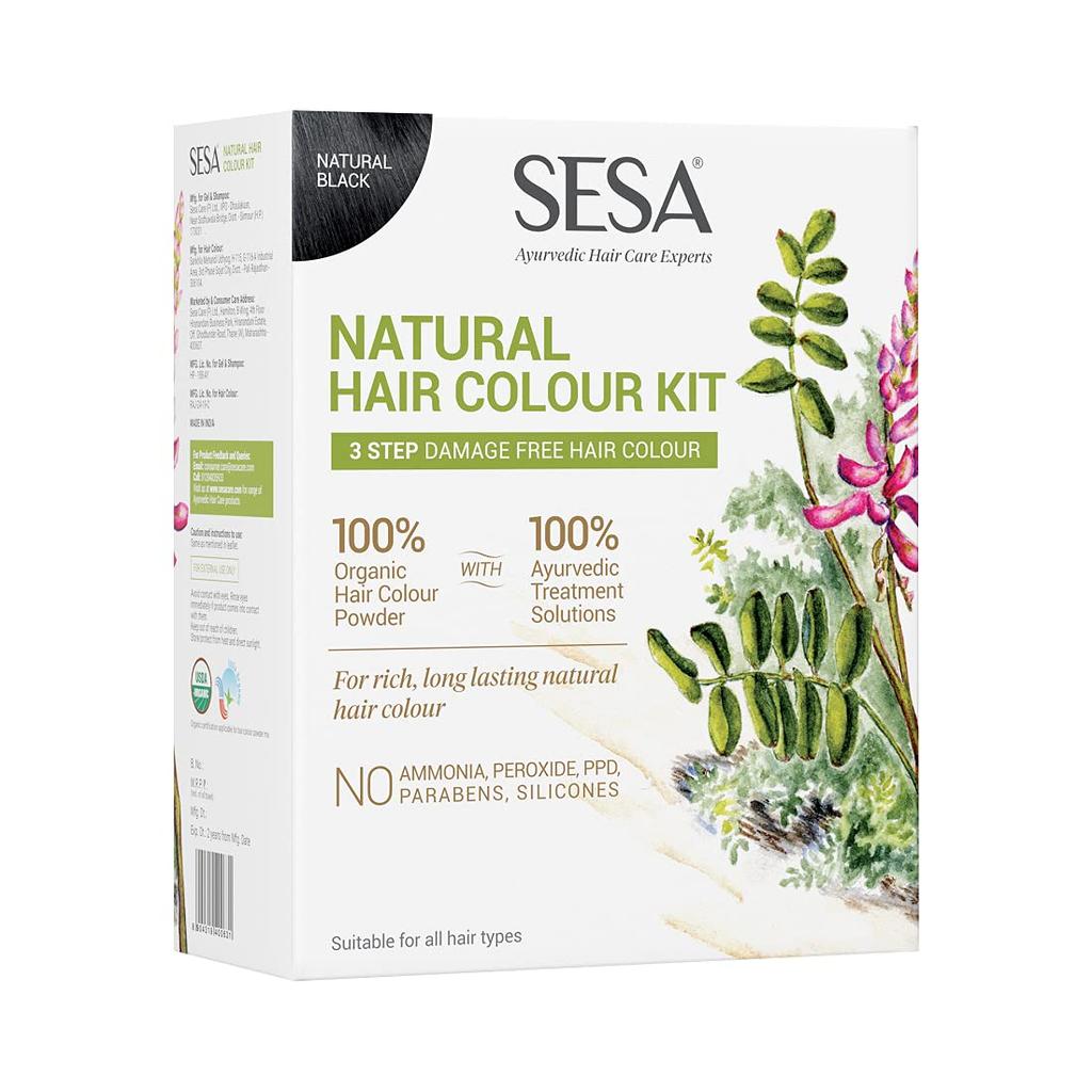 SESA Natural Black Hair Colour Kit For First Greys DIY 3 Step Ayurvedic Organic Color No Ammonia PPD Sulphates Pack Of 1