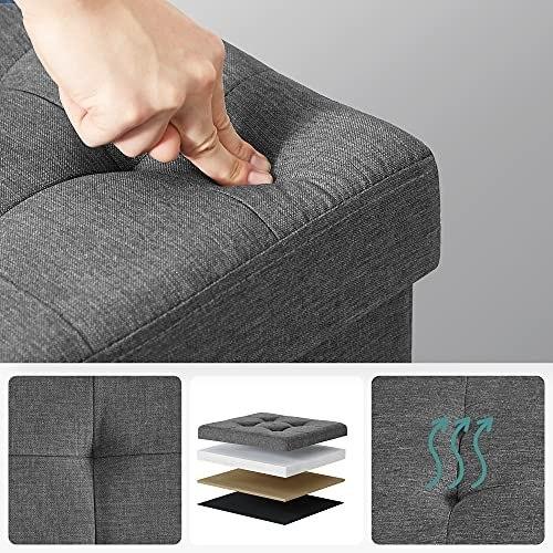 Foldable Storage Footrest Stool Ottoman and Linen Fabric Dark Gray 38 X 38 X 38 Cm
