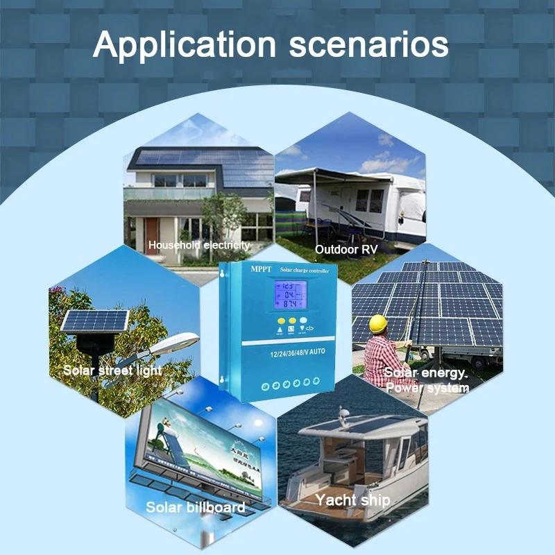 80A 100A MPPT 12V 24V 48V96V Авто Контроллер солнечного заряда с ЖК-дисплеем Регуляторы солнечной фотоэлектрической энергии для свинцово-кислотных / литиевых аккумуляторов