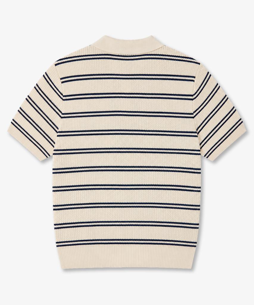 POLYGRAM Multi-Stripe Textured Collared Short Sleeve Knit - Cream