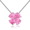 Clear Cherry Blossom Love Necklace Pendant Four Leaf Clover October Birthstone Pink Tourmaline Birthday Anniversary Gift 925 Silver Necklace Chain