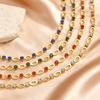 Stainless Steel Hollow Oval Chain Necklace for Women, Blue/Green/Red Zircon Adjustable Chain Bohemian Statement Jewelry Gifts