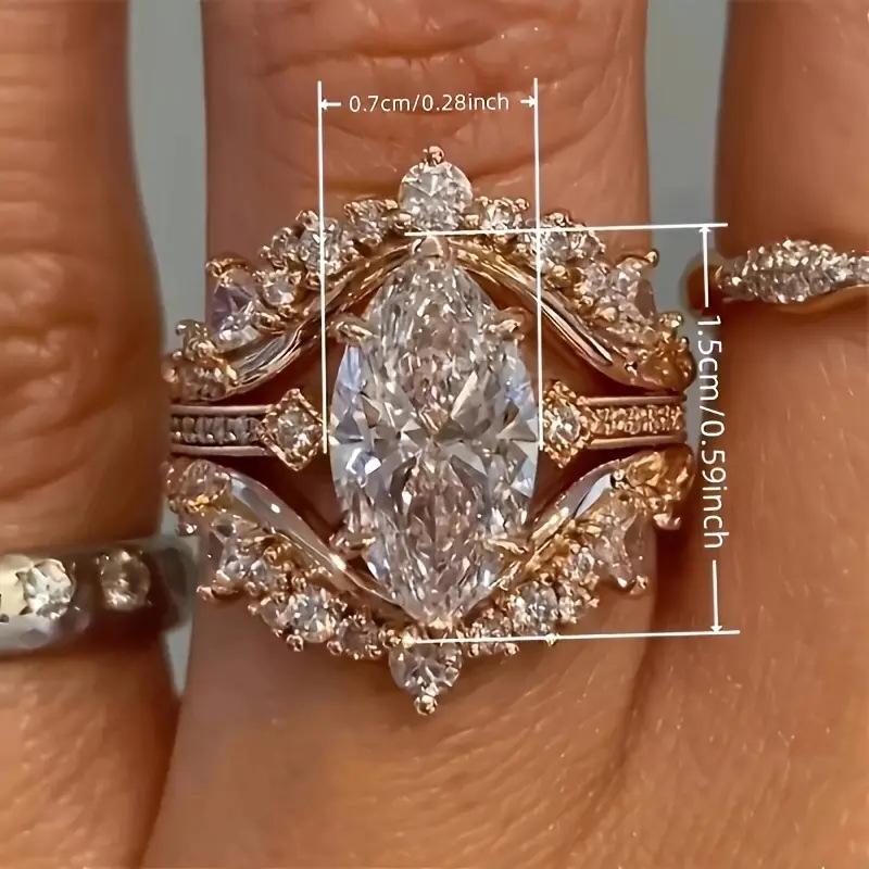 Потрясающее кольцо с маркизским камнем для женщин / Набор элегантных аксессуаров Женские роскошные украшения на палец для свадебной церемонии Вечеринки