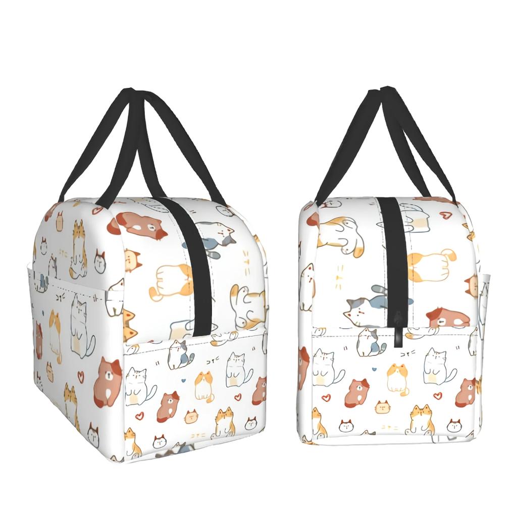 Funny Cats Insulated Lunch Bag Coloful Cat And Heart Lunch Box Reusable Portable Picnic Travel Bento Bag Cute Pets Thermal Tote