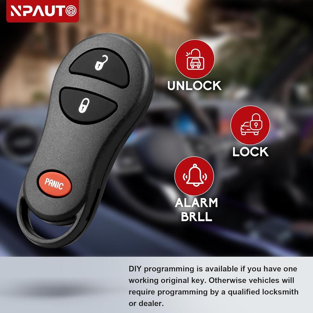 NPAUTO Key Fob Replacement Fits for Dodge Ram 1500 2500 3500 2002-2005, Dakota 2001-2004, Durango 2001-2003, Grand Caravan/Chrysler/Plymouth Prowler
