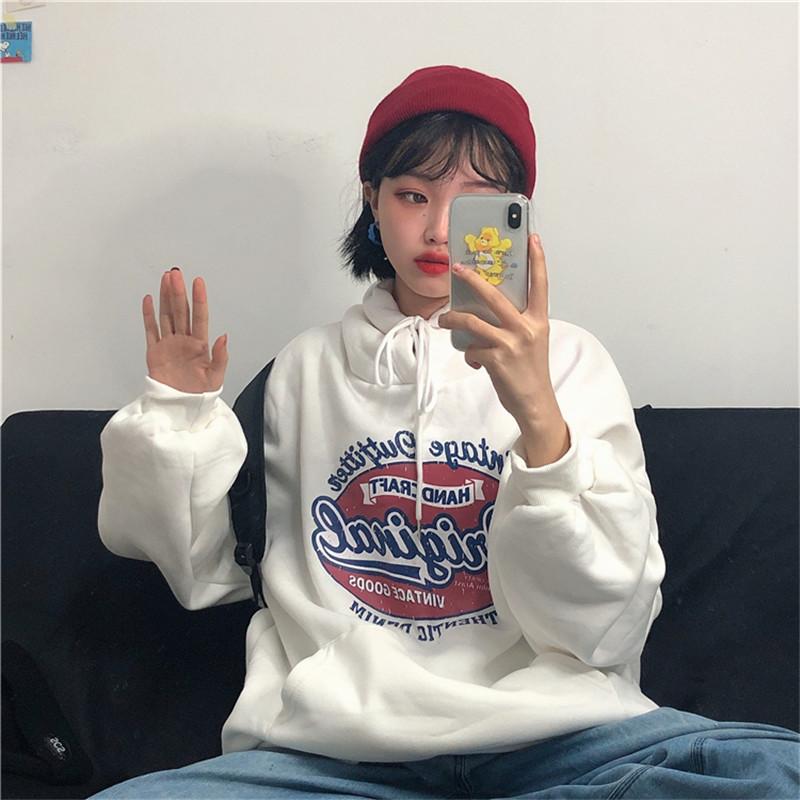 Women Long Sleeve Hooded V Neck Loose Pullovers Female Tops Solid Color Sweatshirts