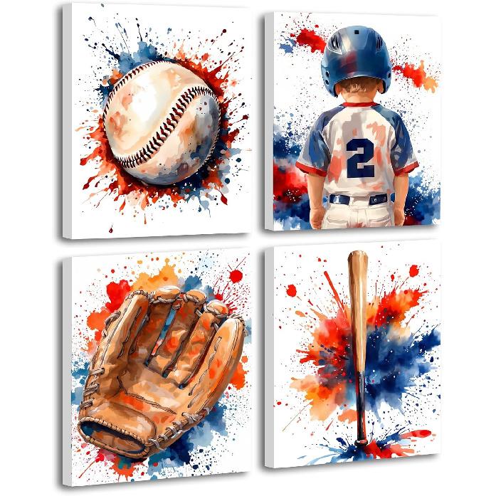 Basketball Graffiti Canvas Wall Art Prints,Graffiti Wall Art Sports Print Wall Decor Set of 3,Retro Colorful Baseball,Soccer,Basketball Print for Boy