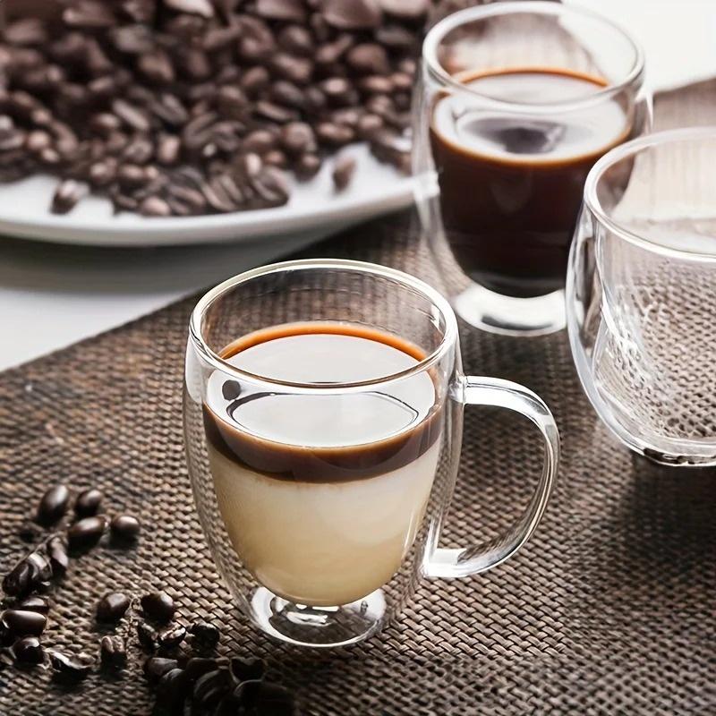2Pieces Double Wall Glass Cup Heat Insulation Transparent Handmade Tea Drink Cups MINI Whisky glasses Coffee Mug with handle