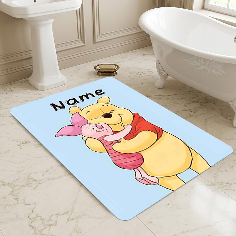 Custom Name Pooh Bear Living Room Non-Slip Area Rug Soft Carpet for Bedroom Kids Playroom Sofa Office Home Decor Doormat