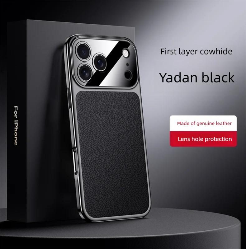 Премиальный чехол из натуральной кожи для iPhone 17 Air Pro Max Роскошная накладка Гальванизированная рамка