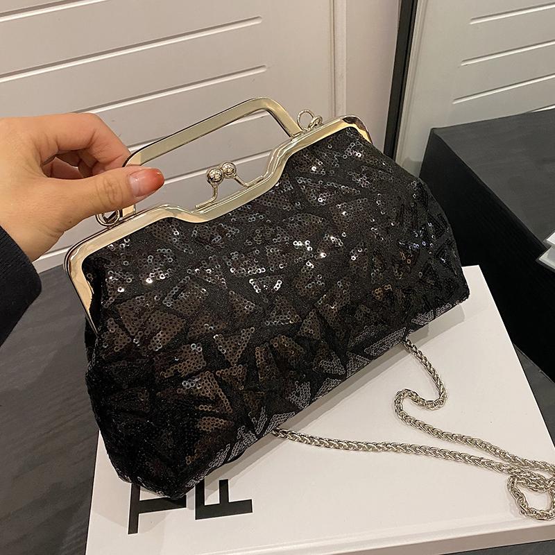 Multicolor Sequins Evening Bag Luxury Lock Luxury Chain Shoulder Crossbody Bag Lady Wedding Party Clutch Bag