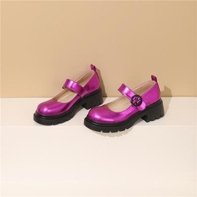 Женские туфли-лодочки Мэри Джейн, туфли-лодочки на массивном среднем каблуке с круглым носком и пряжкой на платформе, перчатки, женская модная обувь, весенне-осенняя обувь розового цвета 43