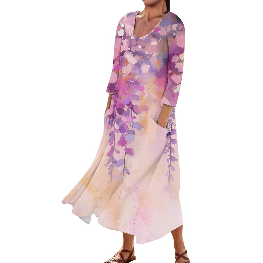 Платье для женщин, весеннее повседневное модное платье в стиле бохо с рукавами 3/4 для праздника, большого размера