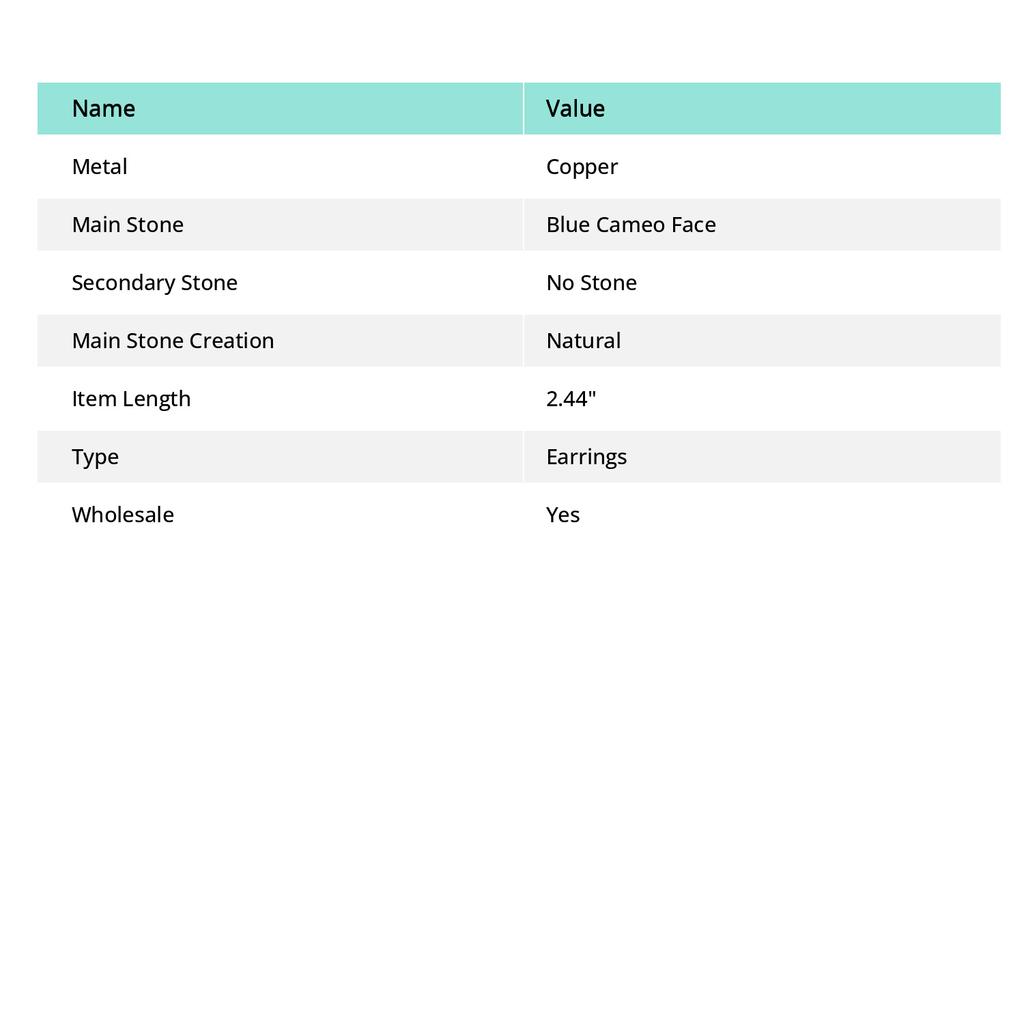 Natural Blue Cameo Face Gemstone Handmade Copper Wire Wrap Earring 2.44 b4O70