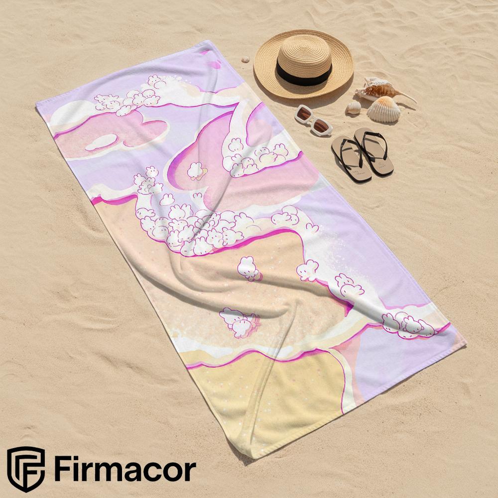 Pink Purple Bunny Wave Soft Portable Travel Towel Unisex Ultra Lightweight Microfiber Oversized Sand Free Quick Dry Beach Towel