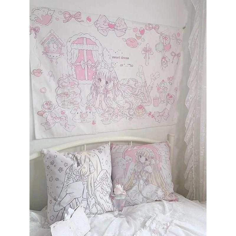 VIKAMA Dream Aesthetic Tapestry PinkPurple HeartShaped Cake Pattern Wall Art Girly Bedroom Decor Dorm Room Refresh Solution