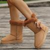 Fashion Sweet Bowknot Decoration Mid Calf Snow Boots Women 2025 Winter Round Toe Thick Bottom Fur Boots Warmshort Plush Non Slip Botas