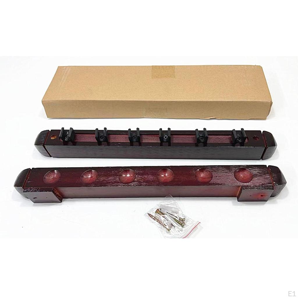 Billiard Pool Cue Rack, Wooden 6 Holder Mounted Organizer Suitable for Bars, Clubs and