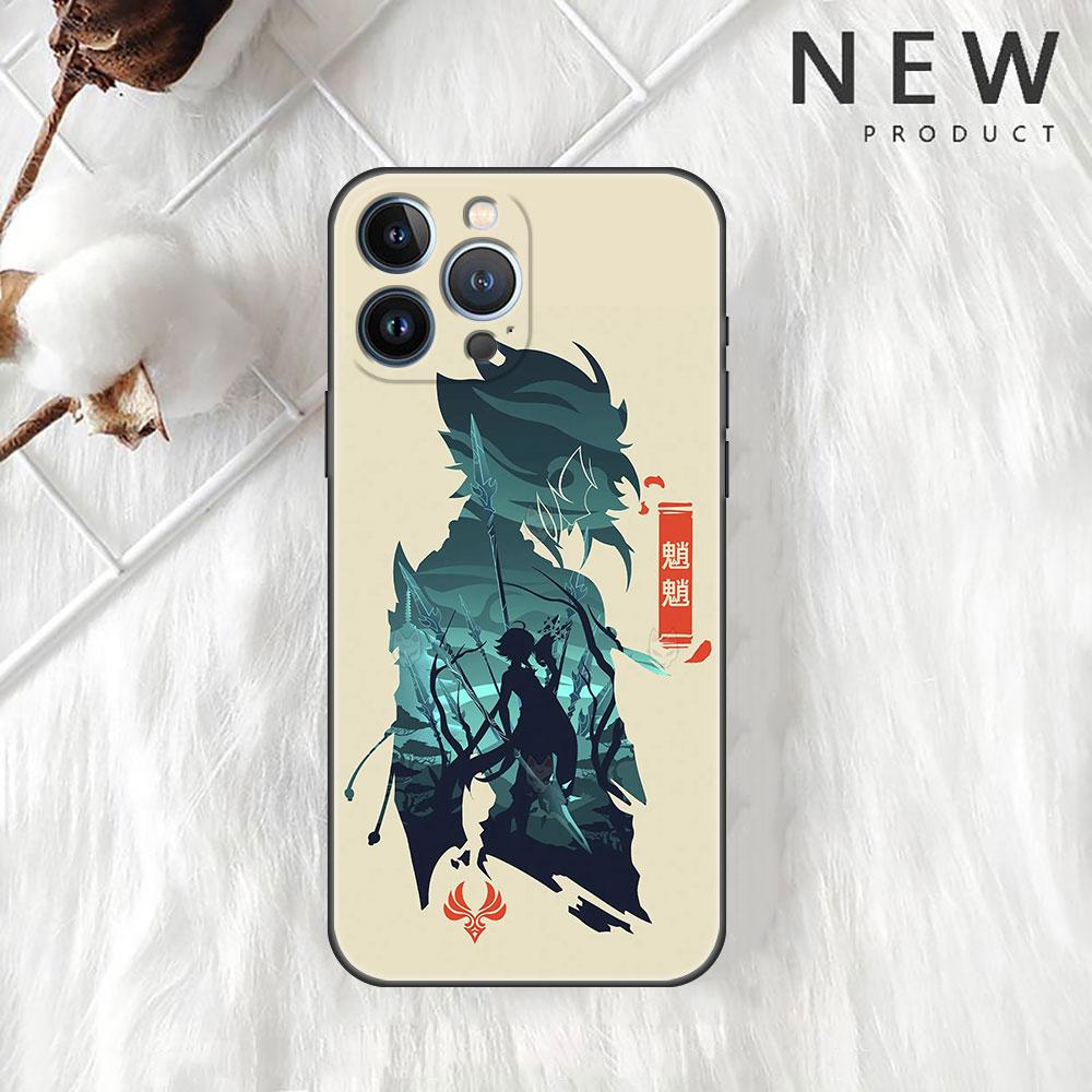 Чехол Funda для Apple iPhone 14 11 13 7 12 Pro 7 XR XS Max 8 Plus 6 14Pro 13Mini, черный мягкий чехол для телефона, аниме Genshin Impact, милый чехол