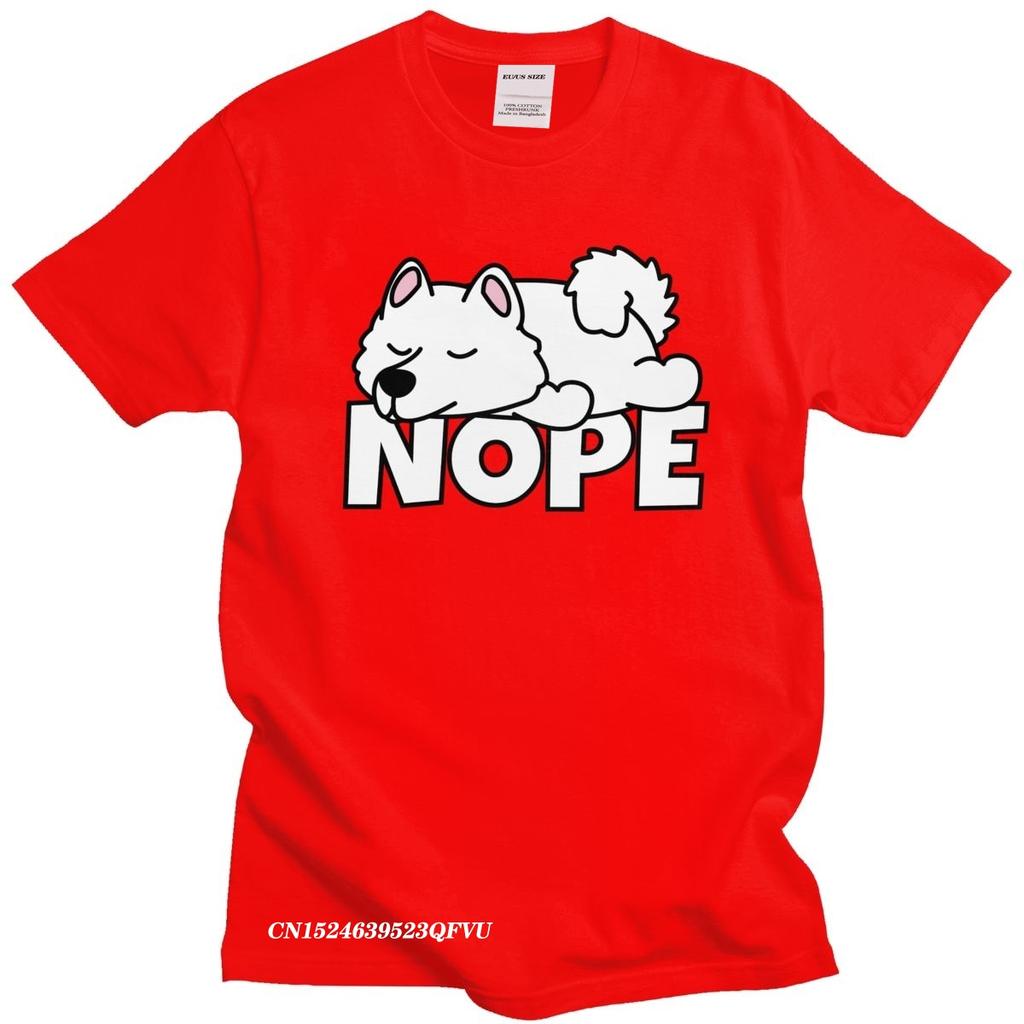 Funny Samoyed TShirt Mens Camisas Men Pure Cotton Russian Dog Lover Tee Crew Neck Leisure Nope Tshirt Friend Camisas