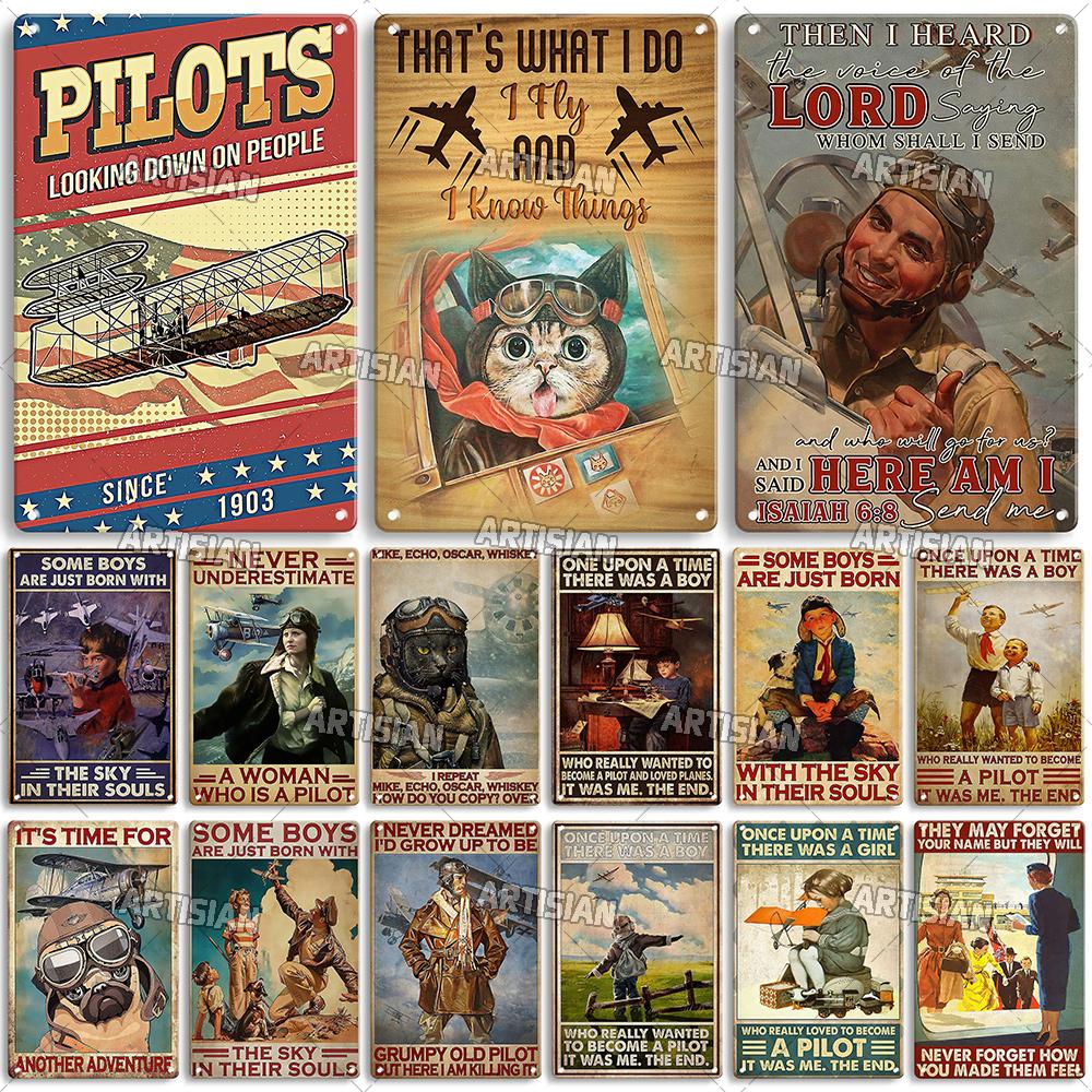 Artisian Flying Metal Sign Pilot Tin Plaque Flight Attendant Decorative Poster Wall Decor Garage Bar Pub Club Hotel Cafe Kitchen