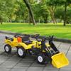 Pedal Backhoe Tractor with Trailer, Shovel and Rake, for Ages 3+, Yellow and Black